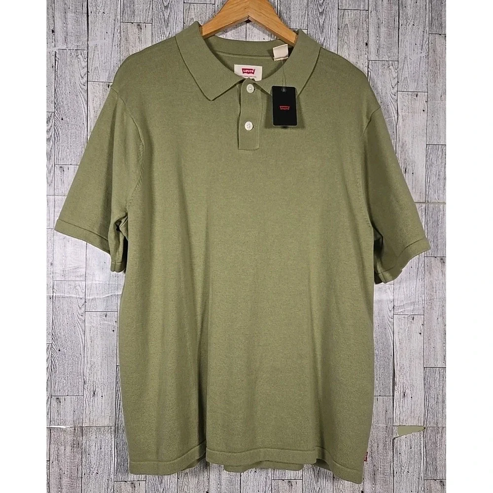 Levi's Mens Sweater Polo XL Sage Green Collared Shirt Sleeve NEW